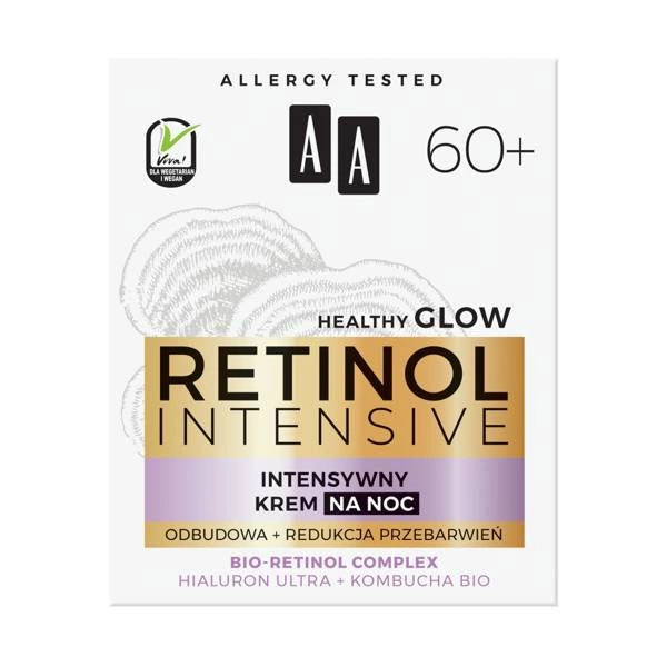 AA Retinol Intensive 60+ Intensywny Krem Na Noc Odbudowa + Redukcja Przebarwień Hialuron Ultra &amp; Kombucha Bio 50ml